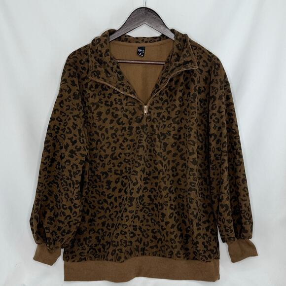 Dazy Leopard Print Sweatshirt Med Womens 1/4 Zip Pullover Casual Cozy Fall Top - Picture 1 of 4